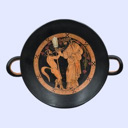 God Dionysus and Satyr Greek Red Figure kylix 1